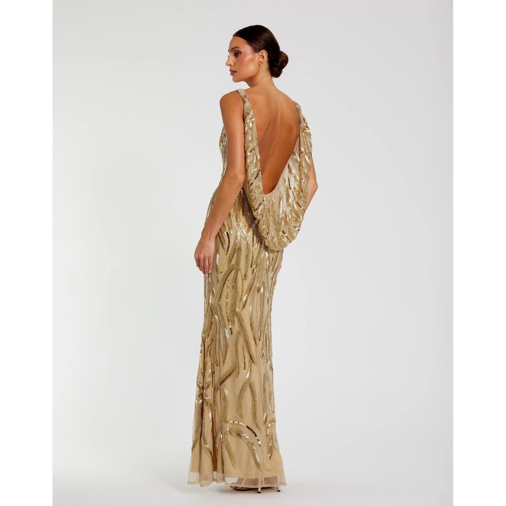 NWT Mac Duggal Gold High Neck Sleeveless‎ Embellished Gown $798 - Size 8 - Picture 9 of 11